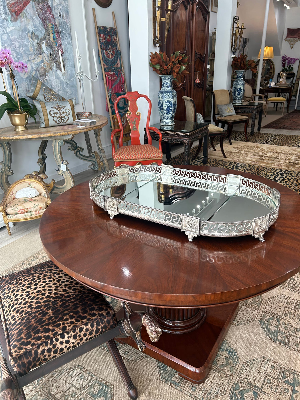 Louis XVI–Style Silver-Plated Mirrored Plateau