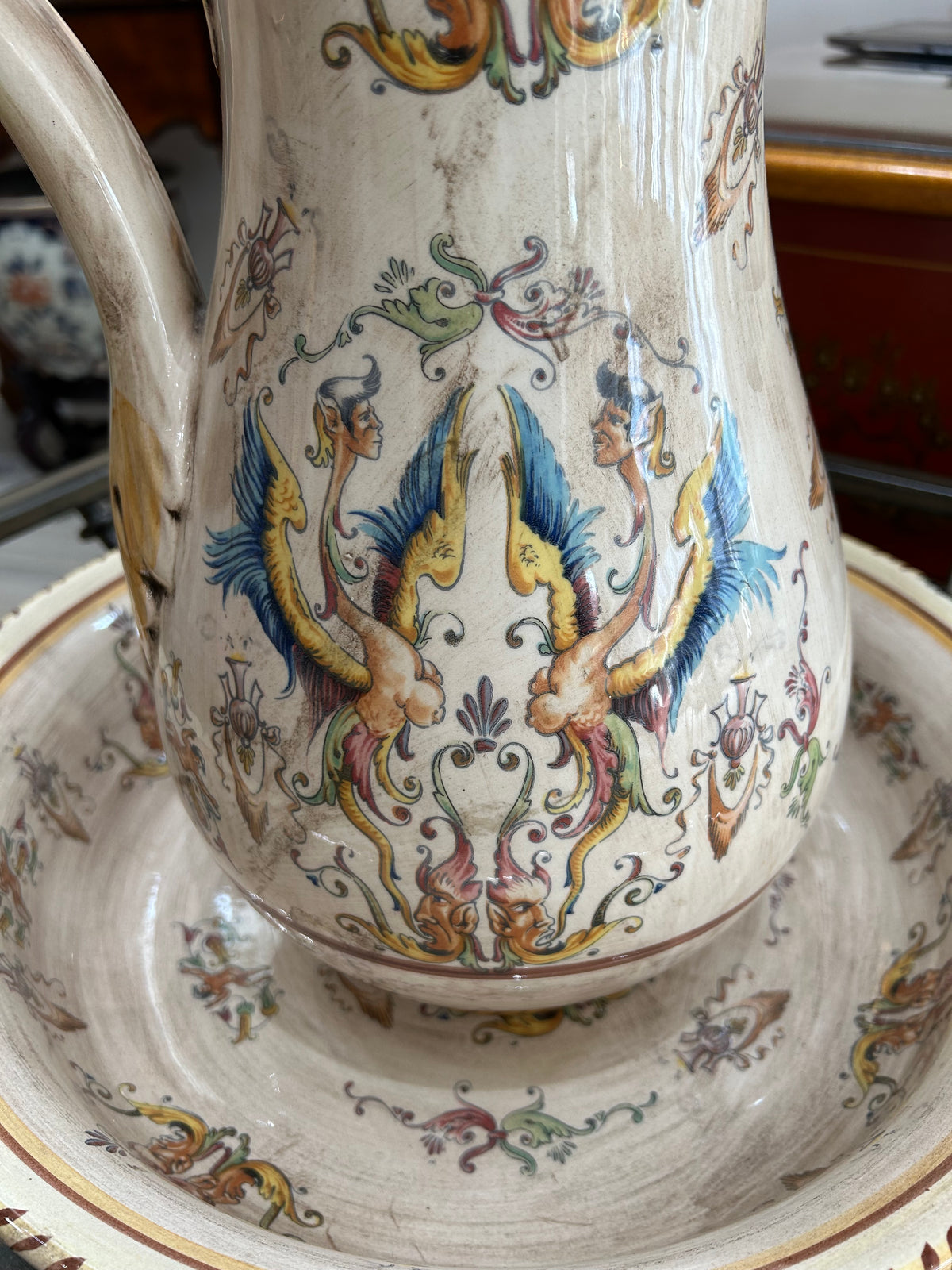 Vintage Italian Capodimonte-Style Ewer & Basin
