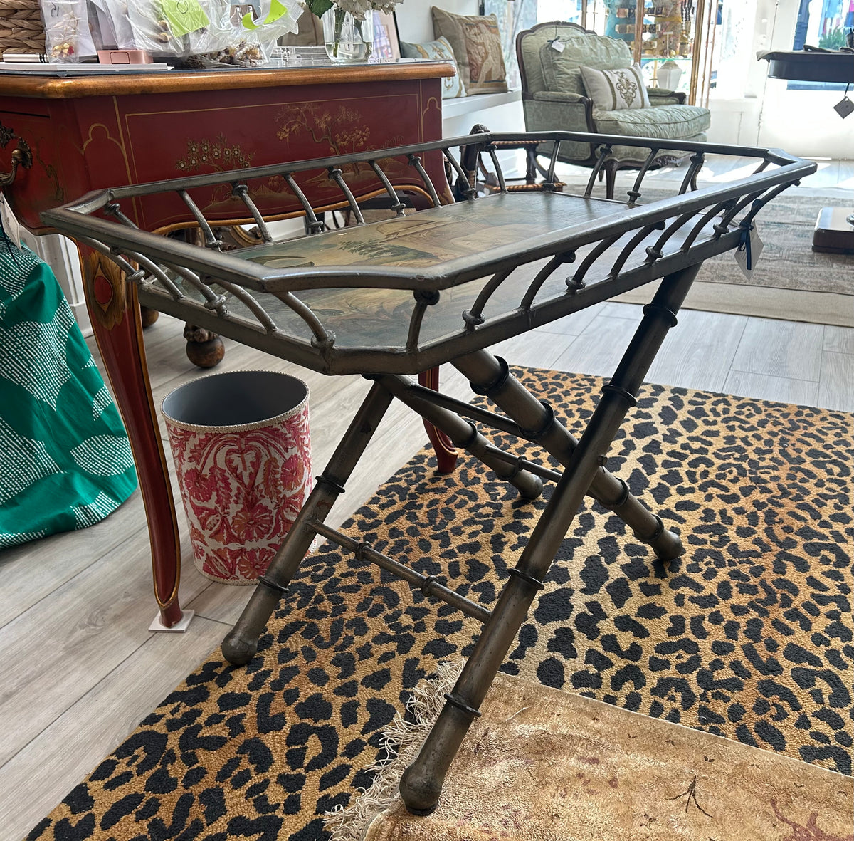 Maitland Smith Wood and Metal Tray Table
