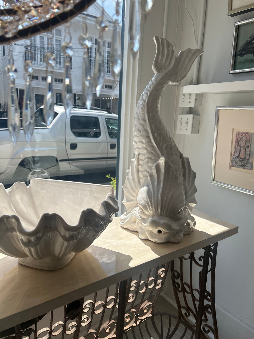 ÉMILE TESSIER CERAMIC DOLPHIN-FORM WALL FOUNTAIN