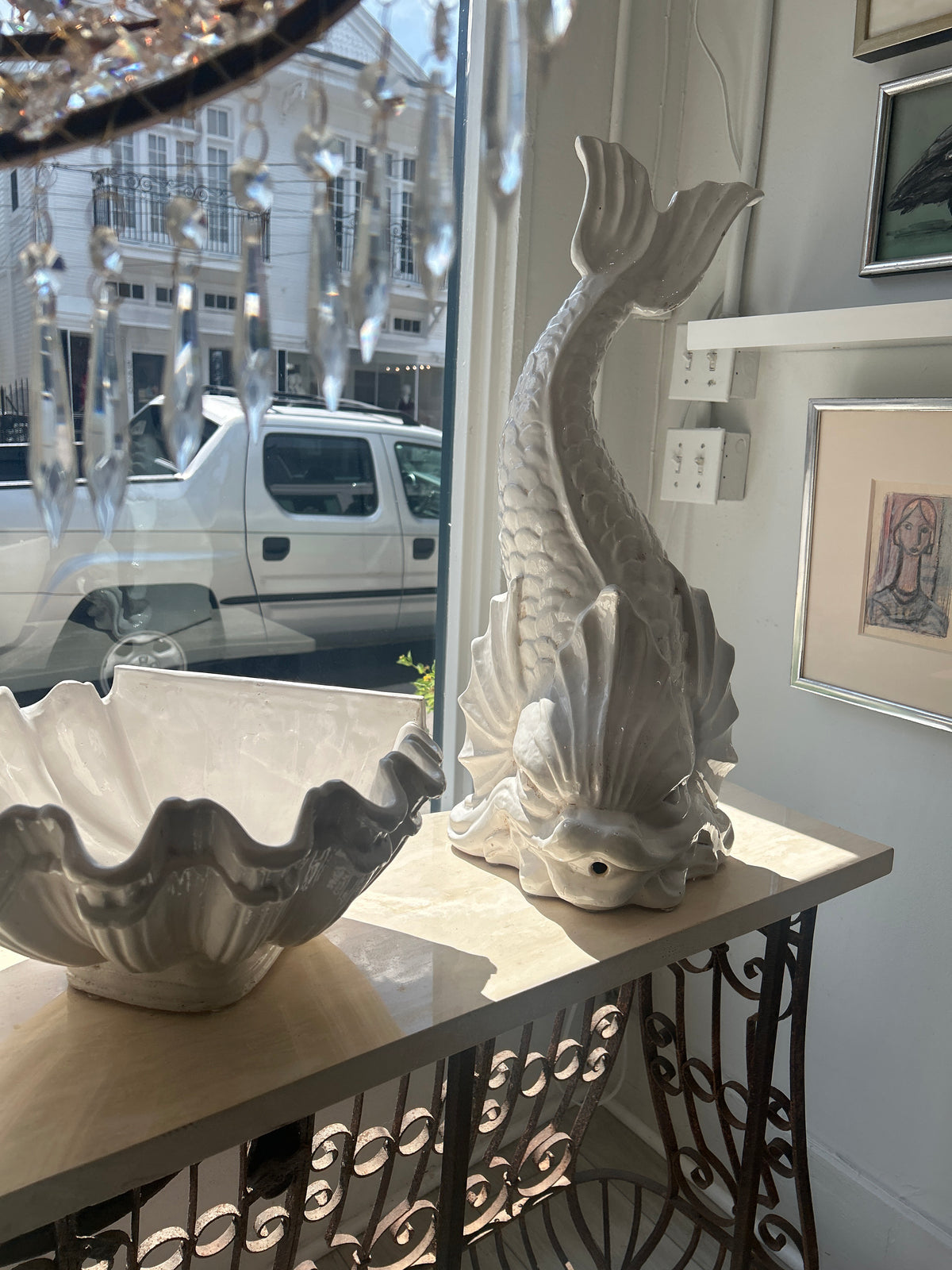 ÉMILE TESSIER CERAMIC DOLPHIN-FORM WALL FOUNTAIN