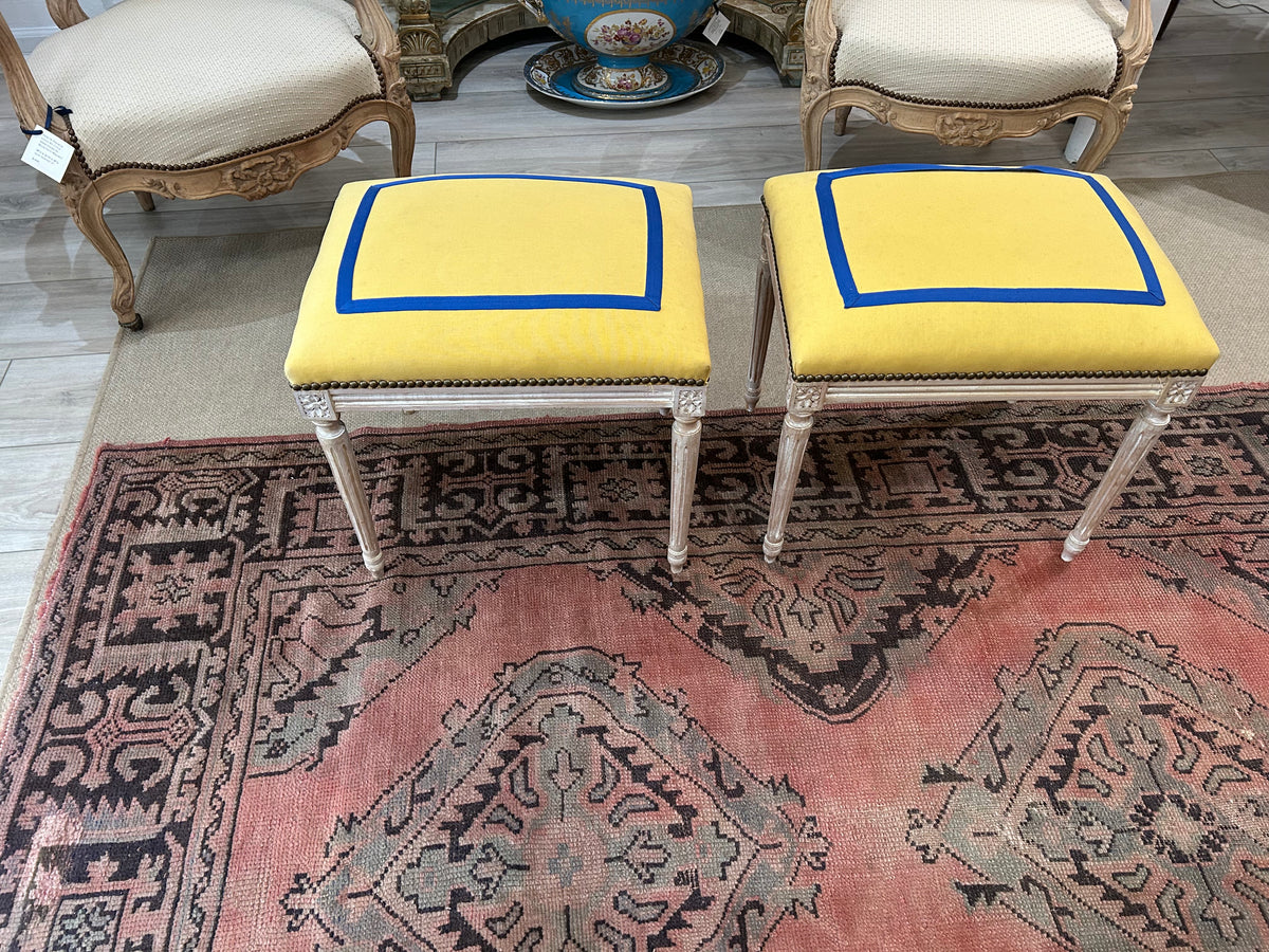 Pair of Louis XVI Upholstered Stools on Fluted Legs