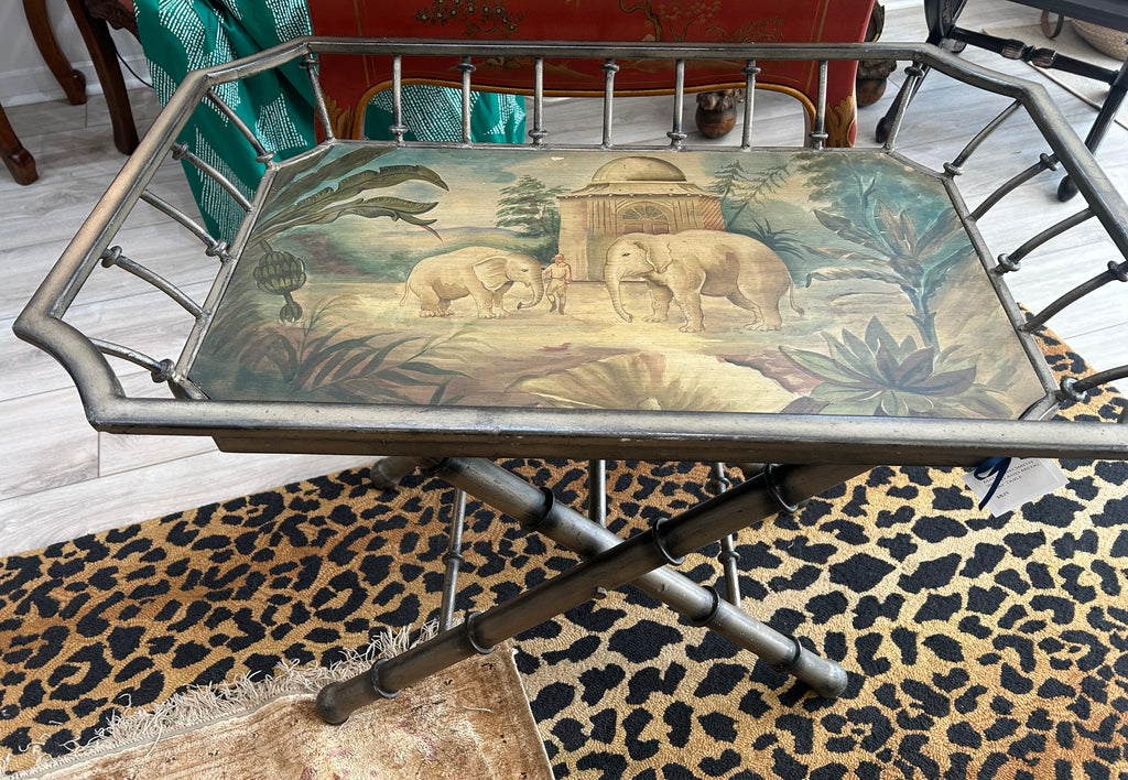 Maitland Smith Wood and Metal Tray Table