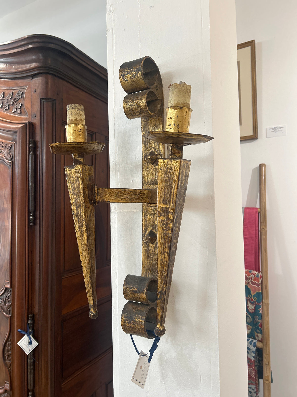 Pair of French Gothic Revival 2 Arm Sconces.