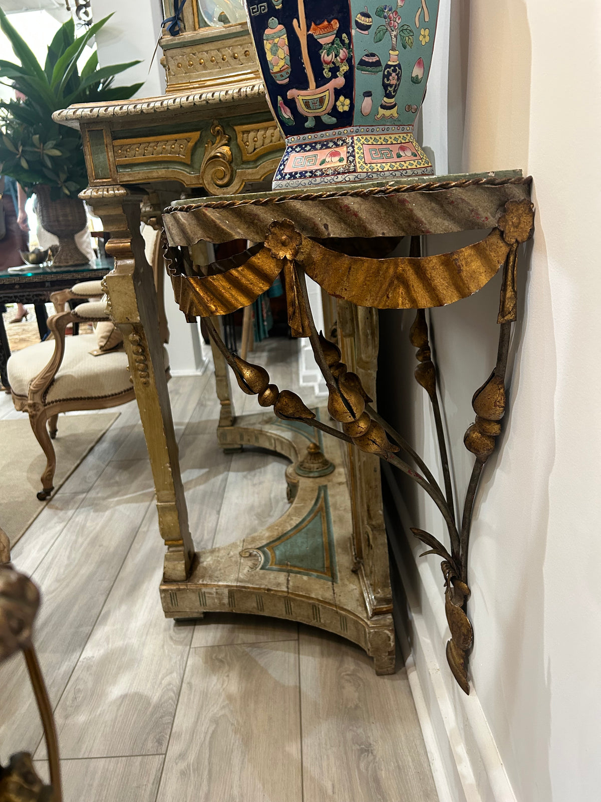 Pair of Large Vintage Gilt-Tole Wall Consoles