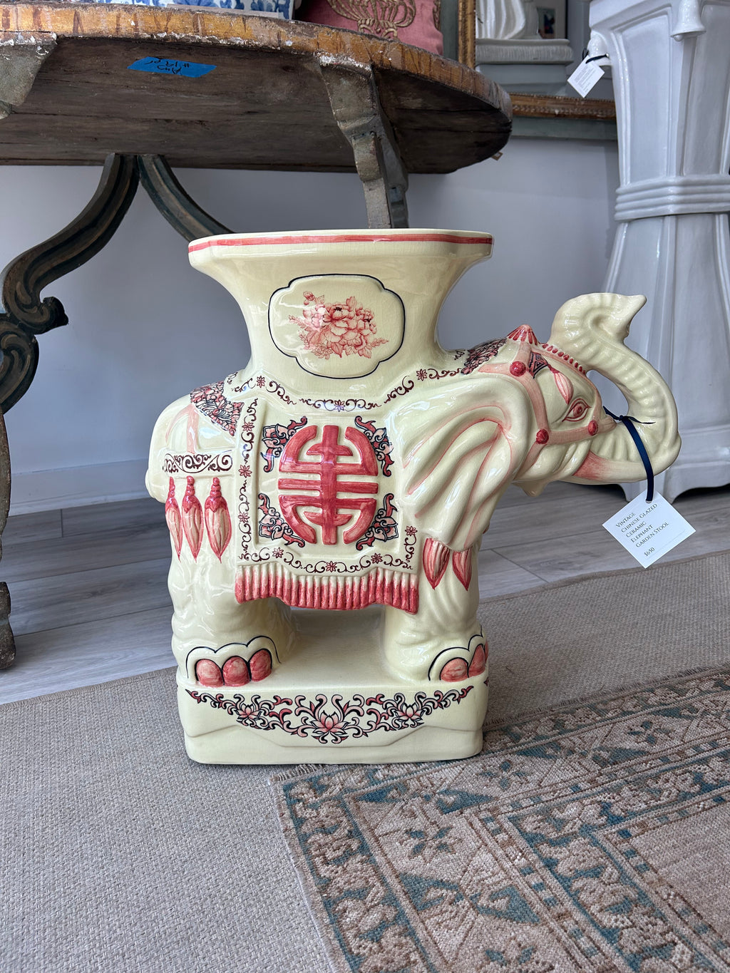 Vintage Chinese Glazed Ceramic Elephant Garden Stool