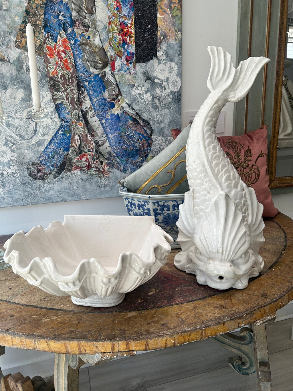 ÉMILE TESSIER CERAMIC DOLPHIN-FORM WALL FOUNTAIN