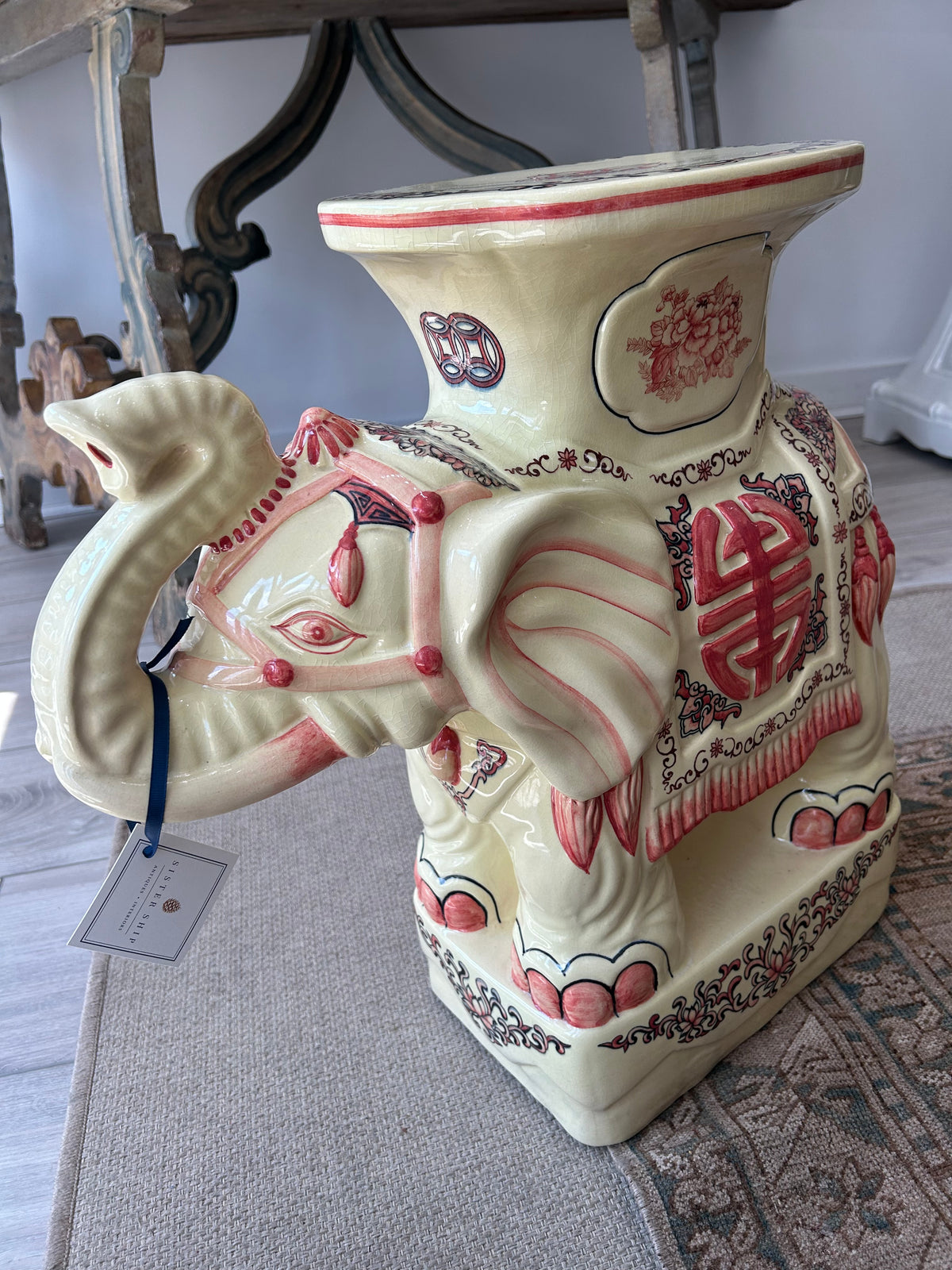 Vintage Chinese Glazed Ceramic Elephant Garden Stool