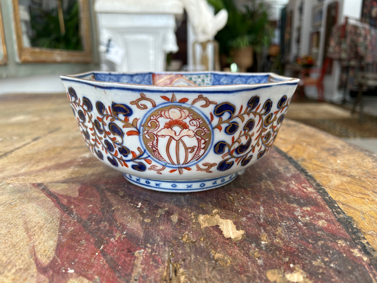 Antique Japanese Imari Octagonal Porcelain Bowl (8.5”)