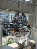 Whimsical 4 Light Bronze Metal Crystal Ship Chandelier