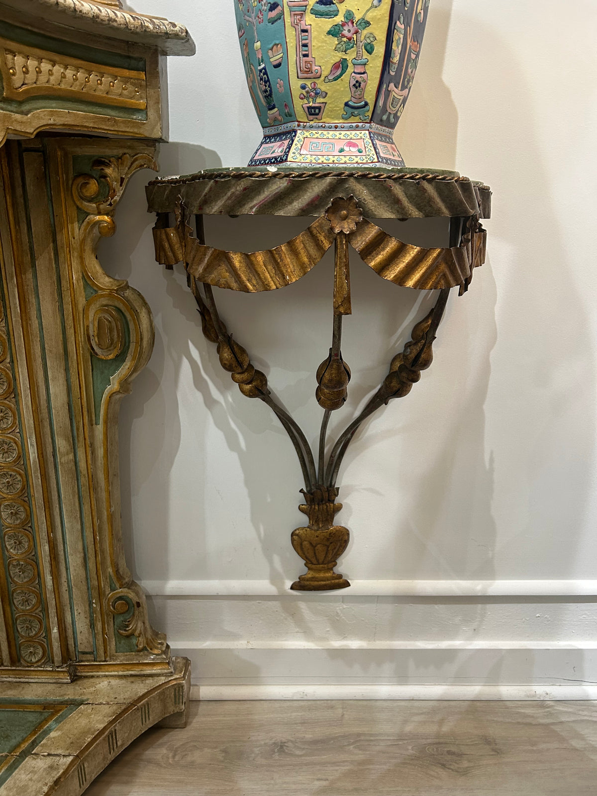 Pair of Large Vintage Gilt-Tole Wall Consoles
