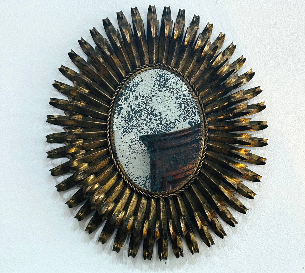 Italian Gilt Metal Eyelash Sunburst Mirror