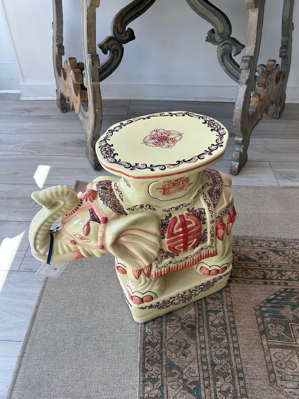 Vintage Chinese Glazed Ceramic Elephant Garden Stool