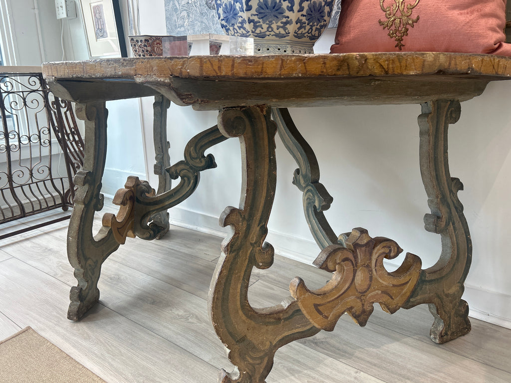 Pair Of Italian Painted Demi Lune Console Tables