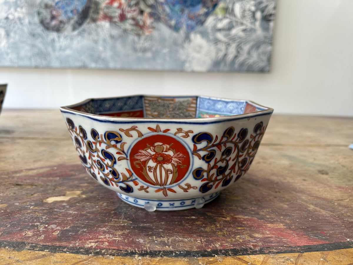 Antique Japanese Imari Octagonal Porcelain Bowl (8.5”)