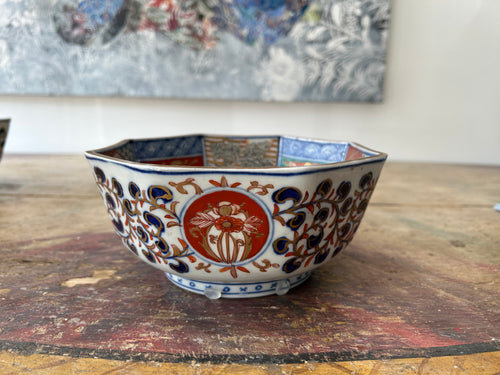 Antique Japanese Imari Octagonal Porcelain Bowl (8.5”)