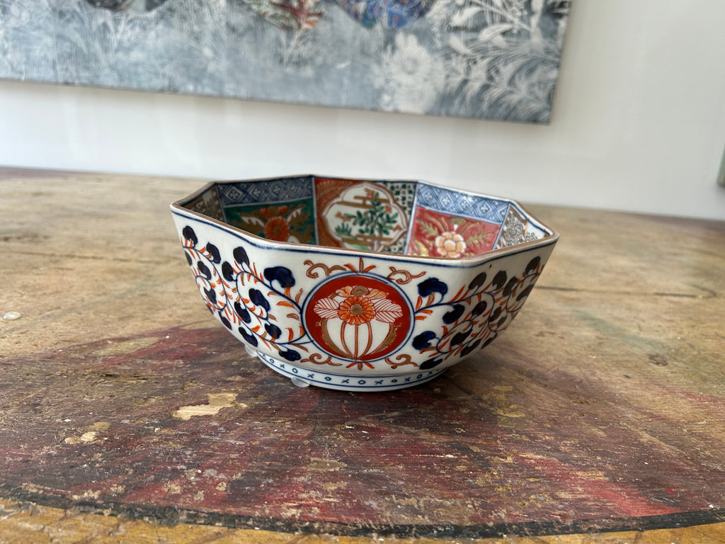 Antique Japanese Imari Octagonal Porcelain Bowl (7.5”)