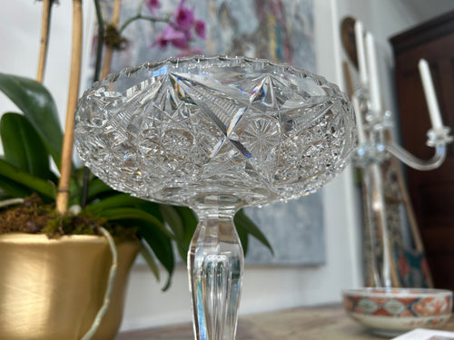 Antique hand-cut crystal pedestal compote