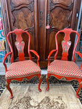 Pair of Queen Anne Style Red Lacquer Armchairs