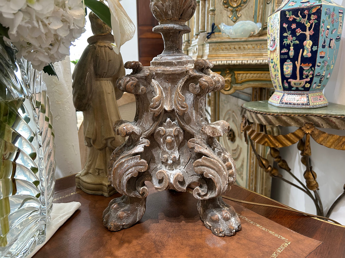 Vintage Italian Baroque-Style Carved Wood Lamp
