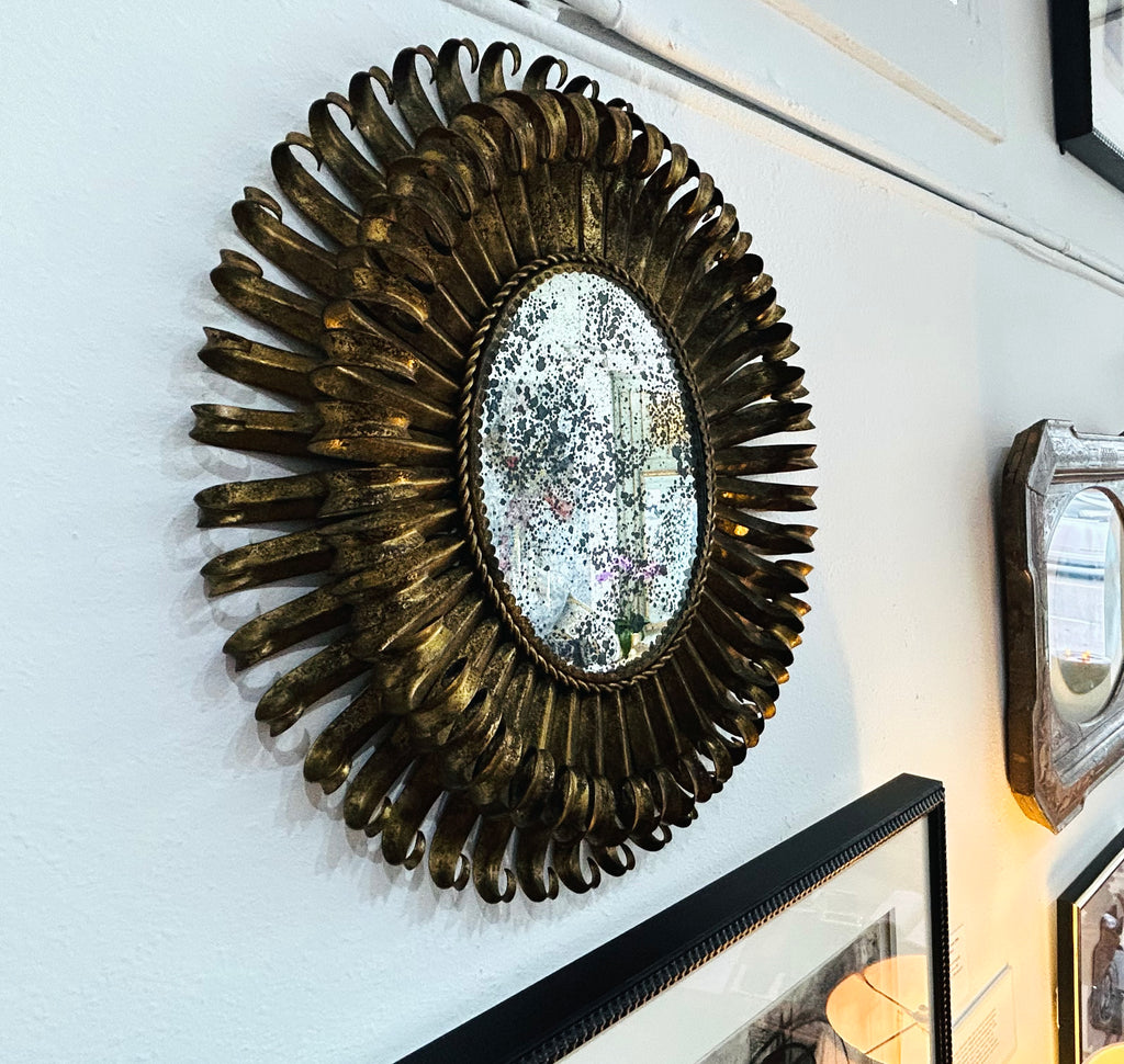 Italian Gilt Metal Eyelash Sunburst Mirror