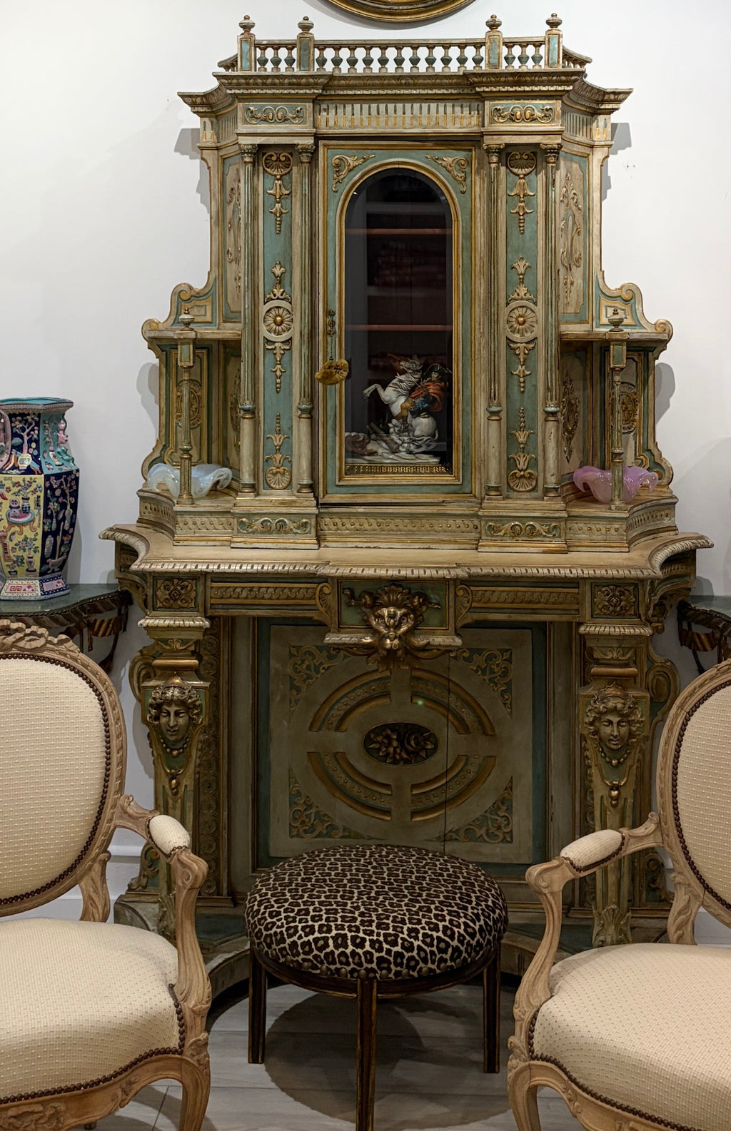 Exceptional Italian Renaissance Revival Polychrome & Parcel-Gilt Cabinet, 19th Century
