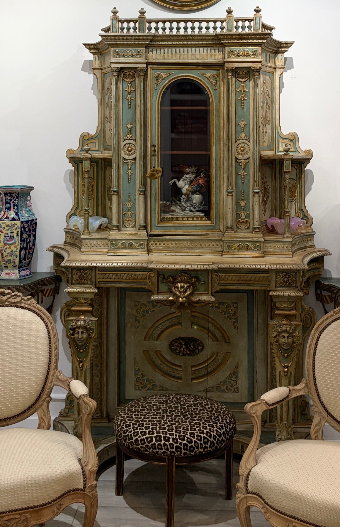 Exceptional Italian Renaissance Revival Polychrome & Parcel-Gilt Cabinet, 19th Century