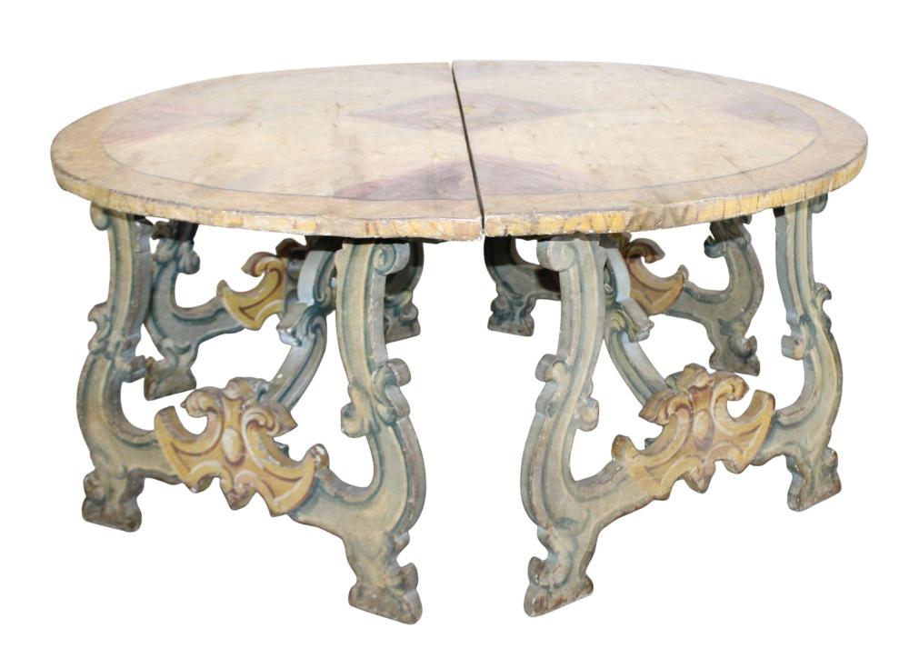 Pair Of Italian Painted Demi Lune Console Tables