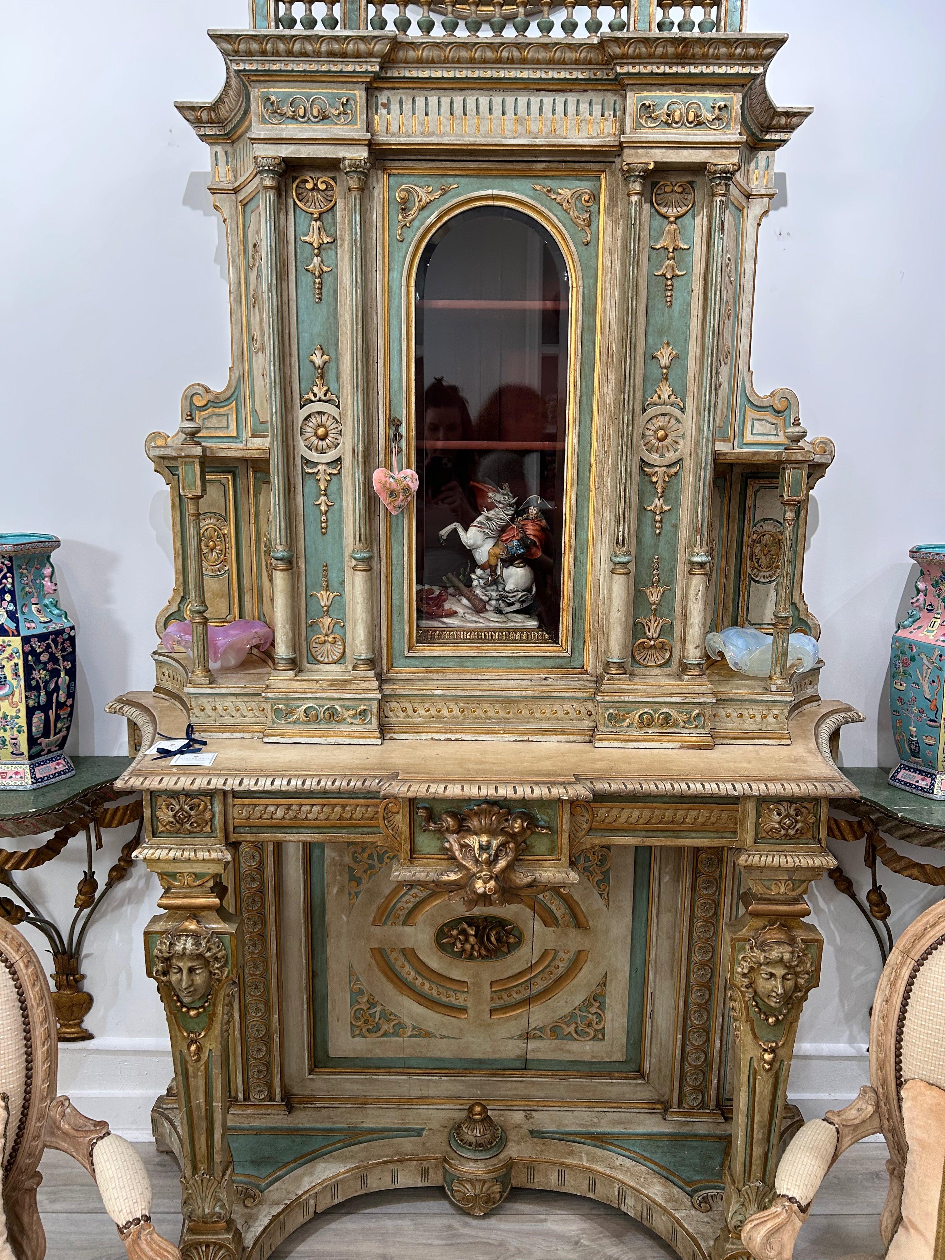 Exceptional Italian Renaissance Revival Polychrome & Parcel-Gilt Cabinet, 19th Century