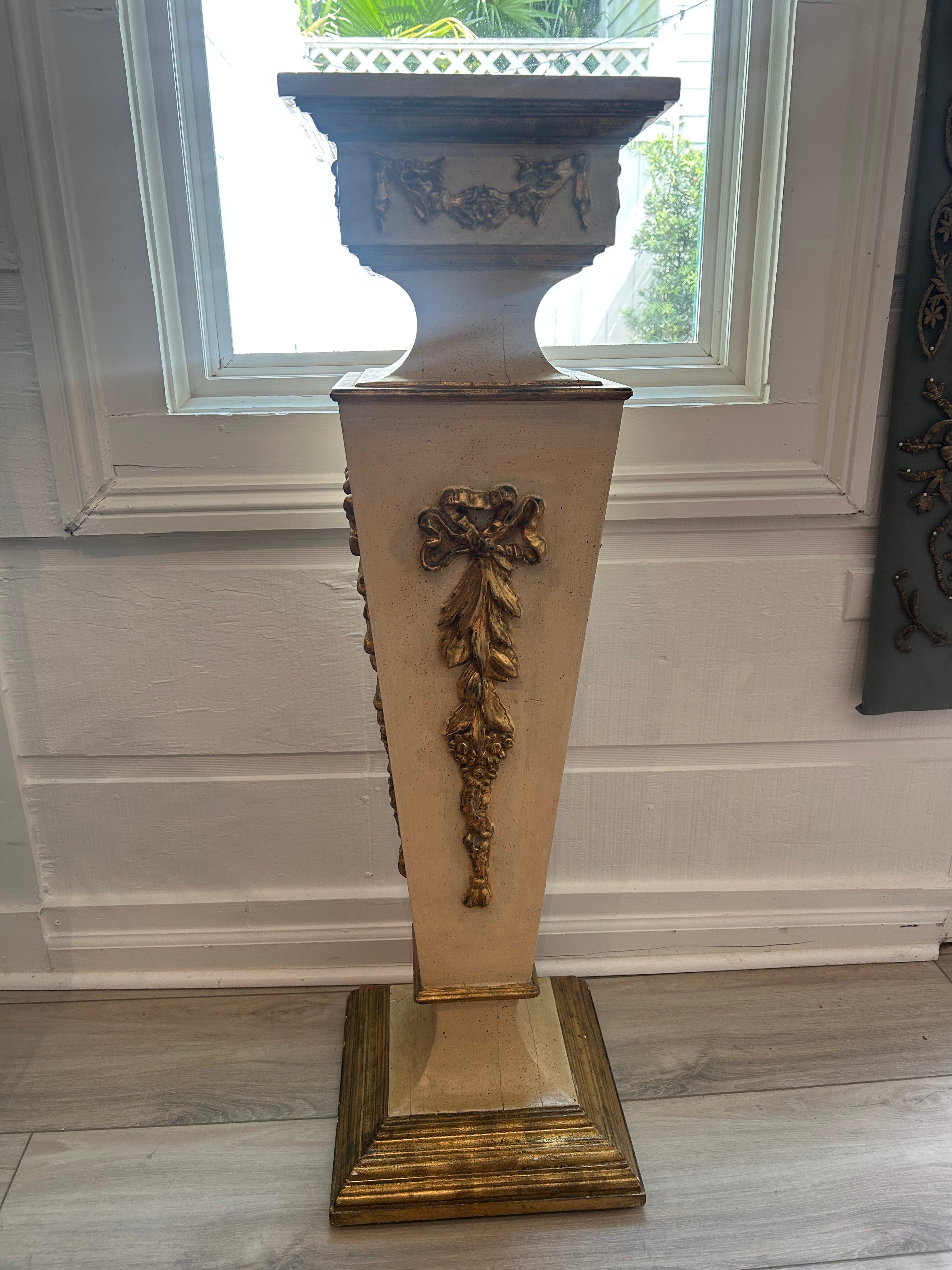 Pair of Vintage Neoclassical Painted & Gilt Pedestals