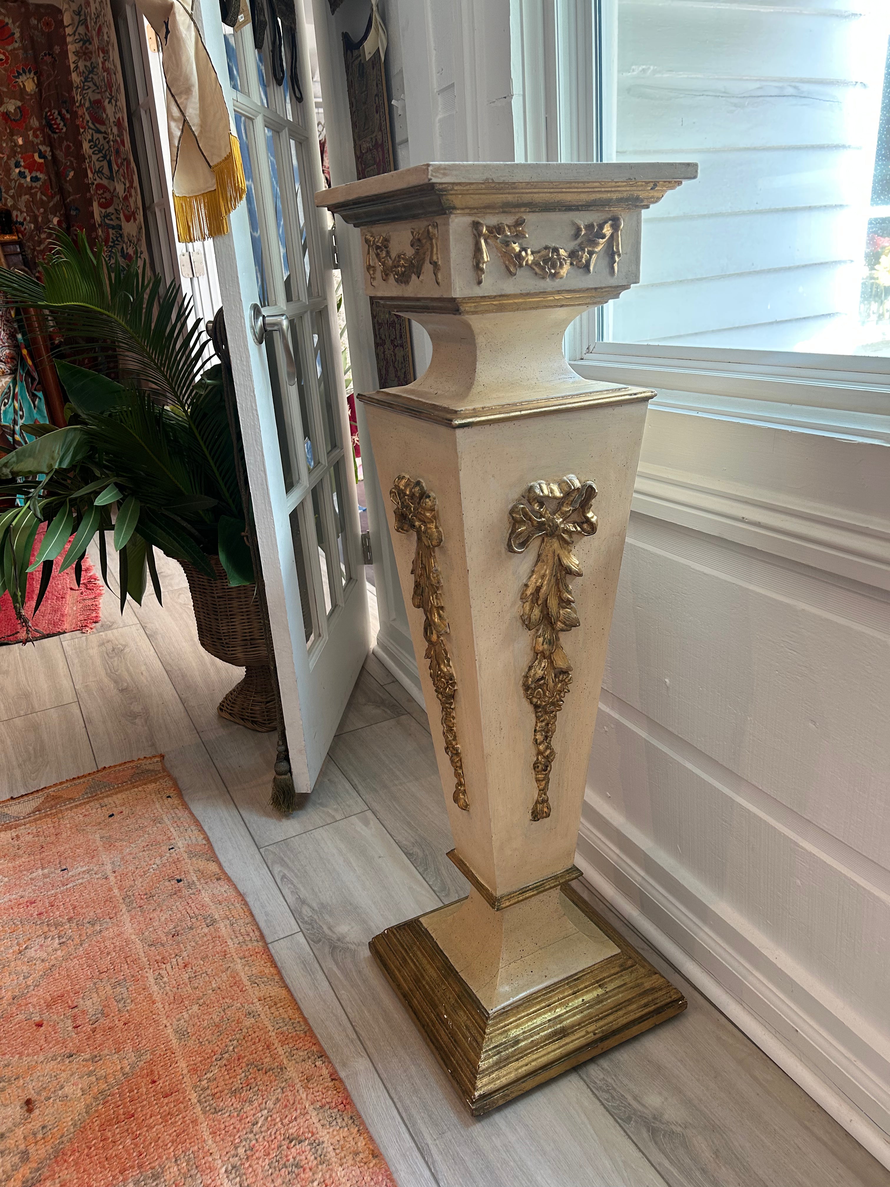 Pair of Vintage Neoclassical Painted & Gilt Pedestals