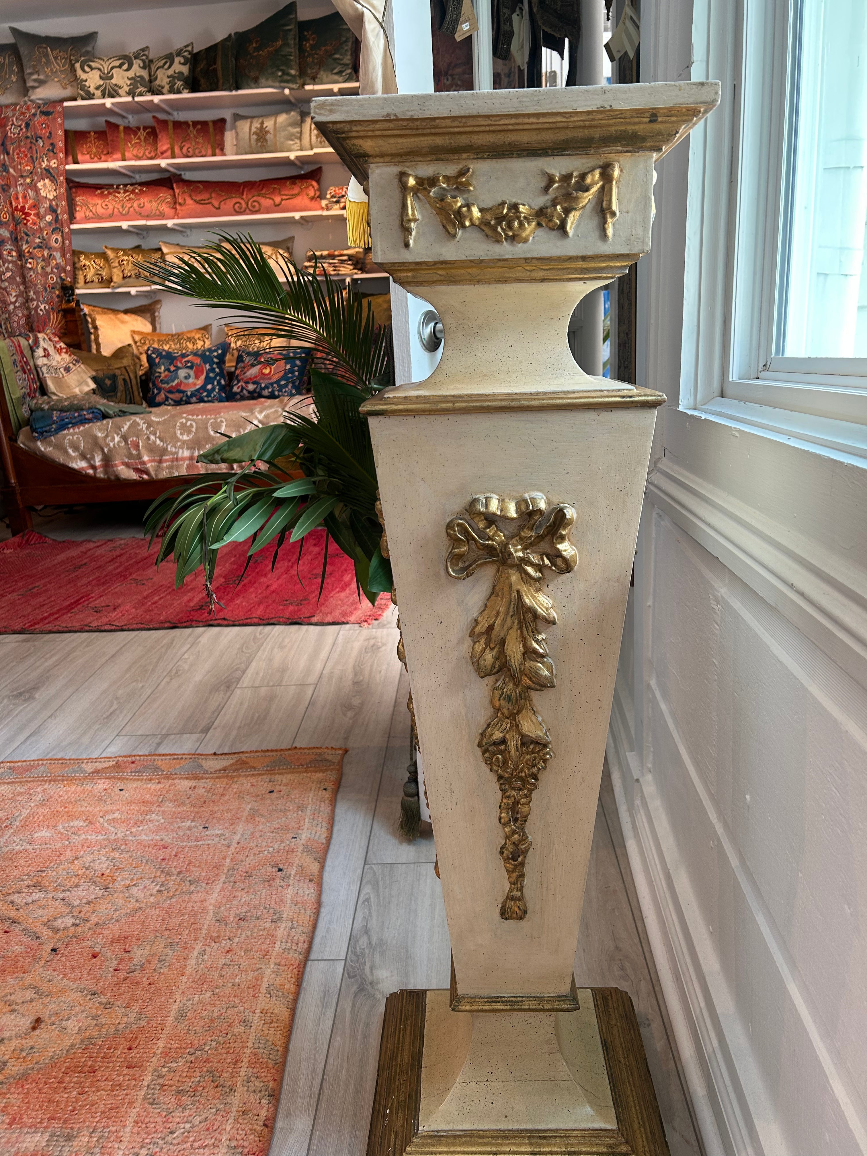 Pair of Vintage Neoclassical Painted & Gilt Pedestals