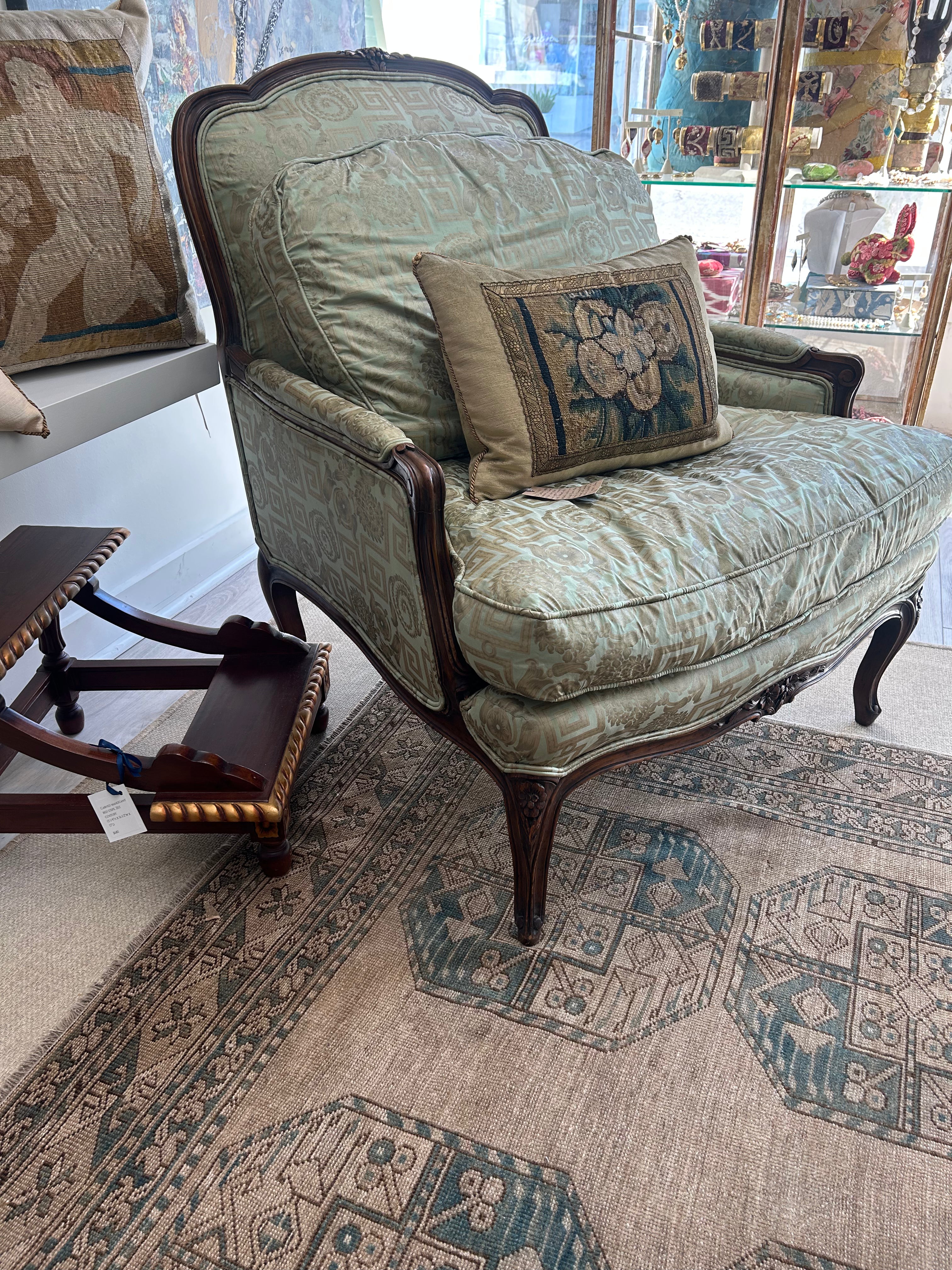 Vintage Louis XV–Style Carved Wood Bergère Chair