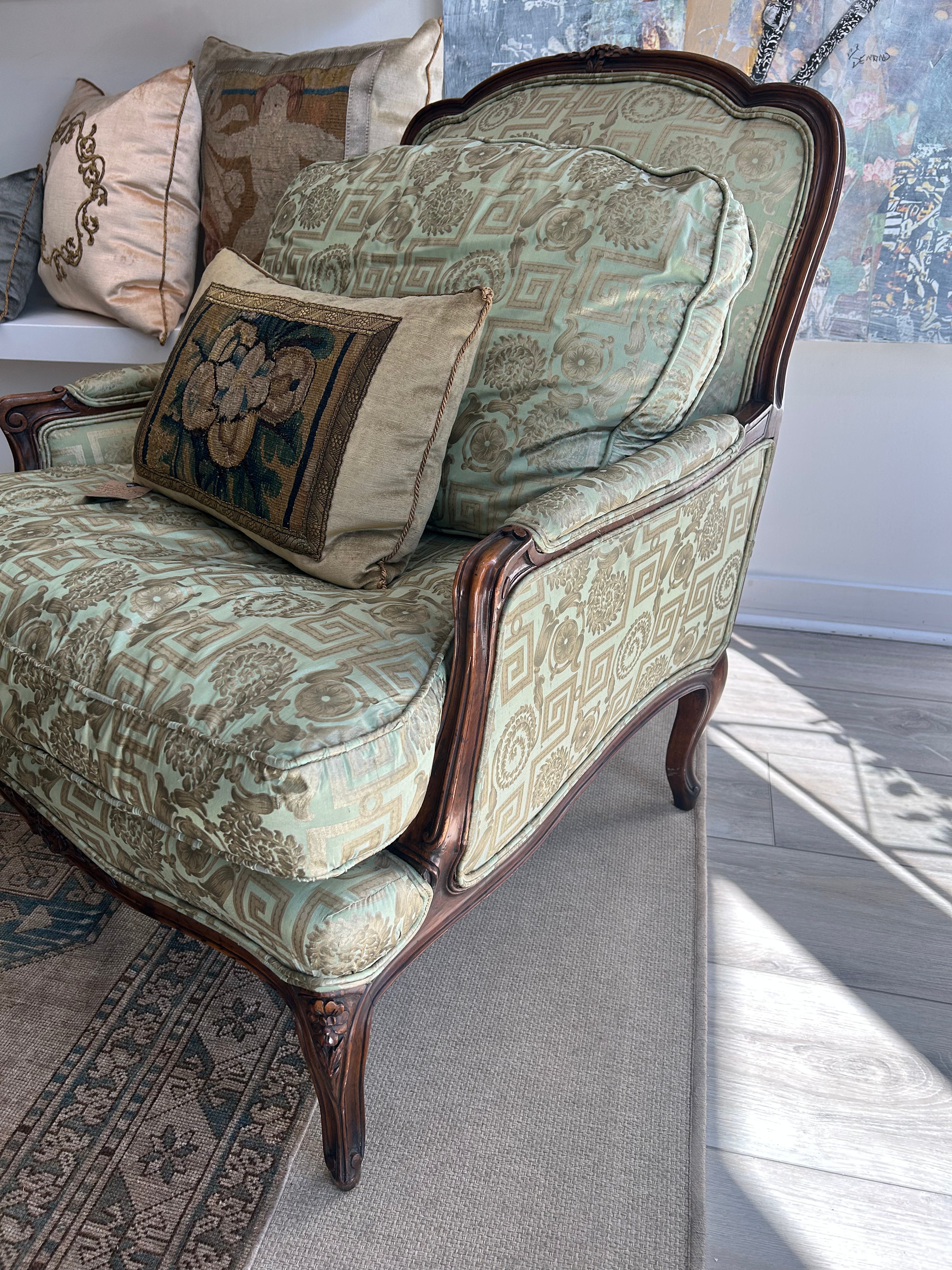 Vintage Louis XV–Style Carved Wood Bergère Chair