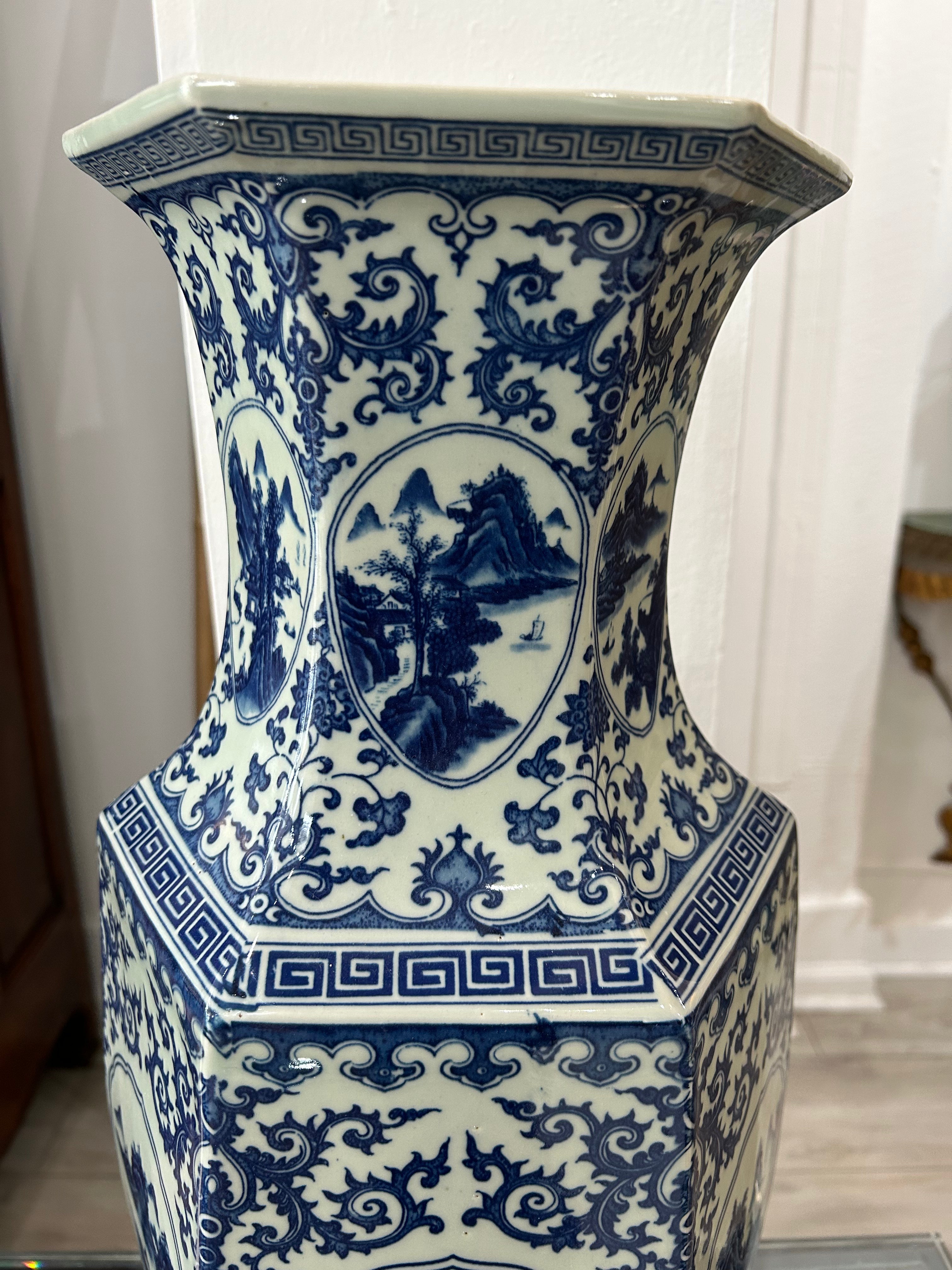 Pair of Vintage Chinese Blue-and-White Porcelain Vases