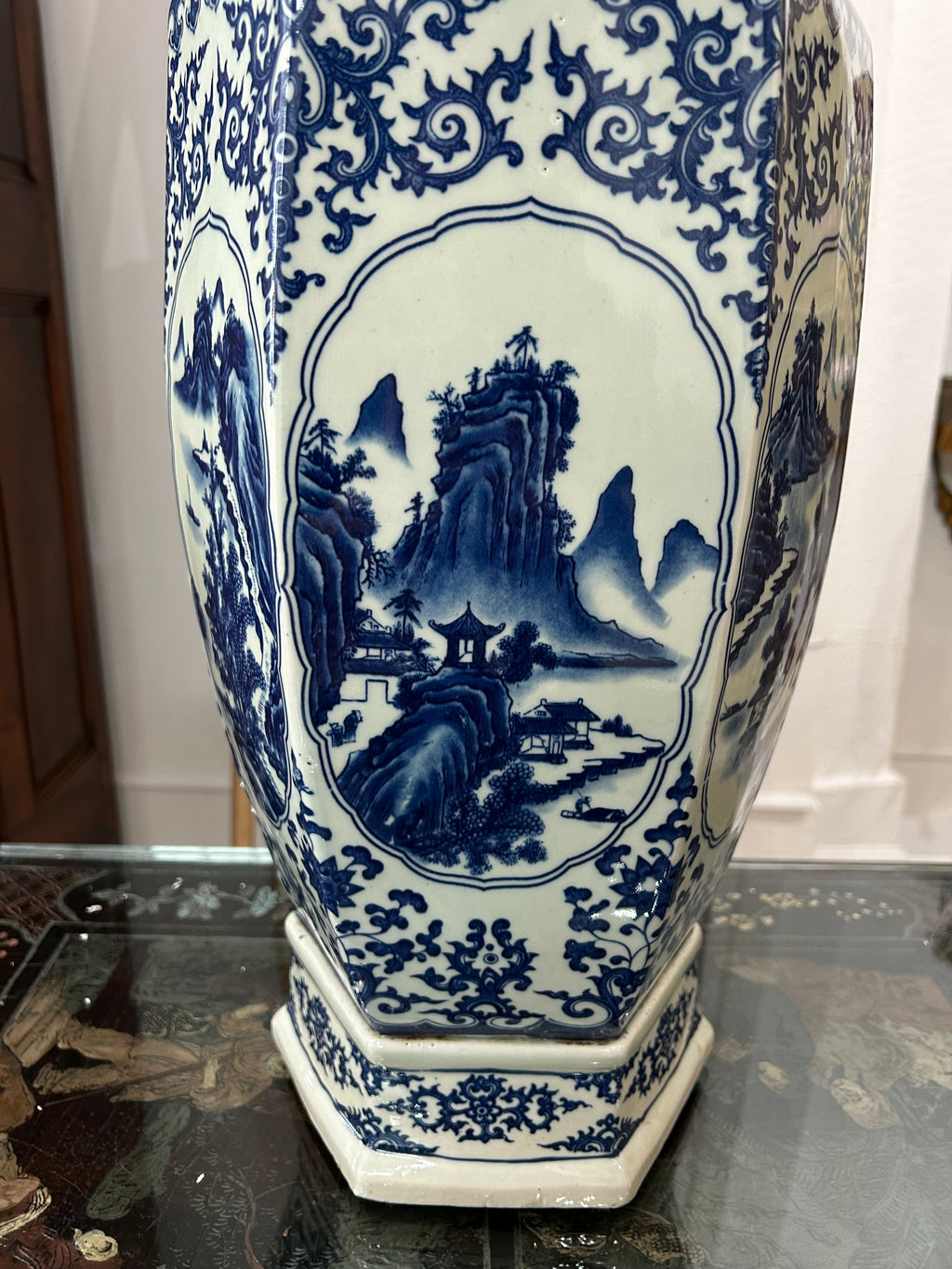 Pair of Vintage Chinese Blue-and-White Porcelain Vases