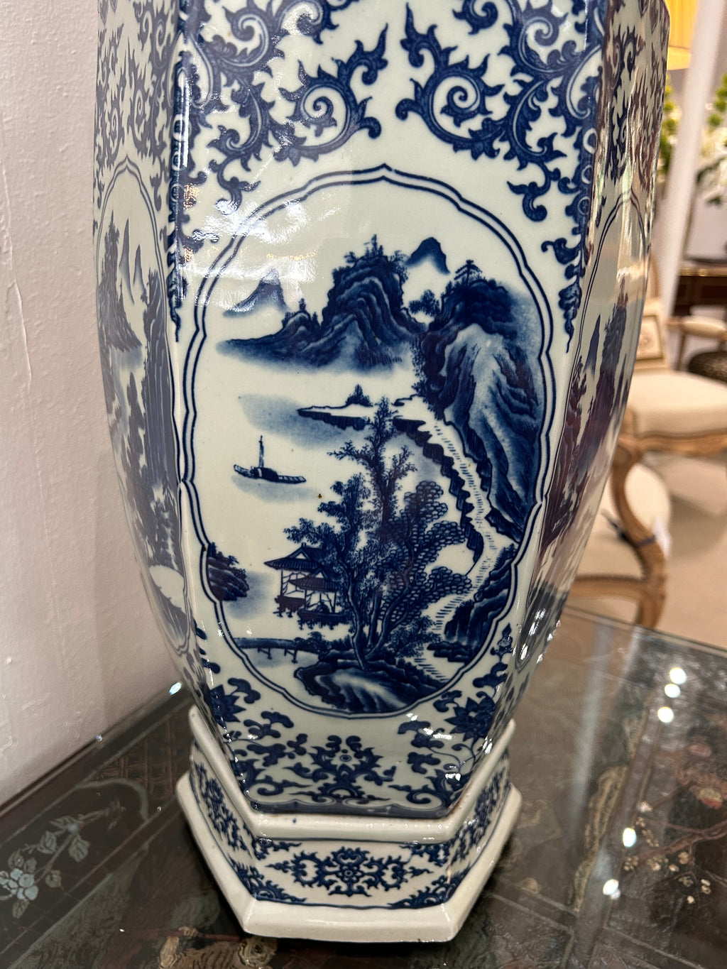 Pair of Vintage Chinese Blue-and-White Porcelain Vases