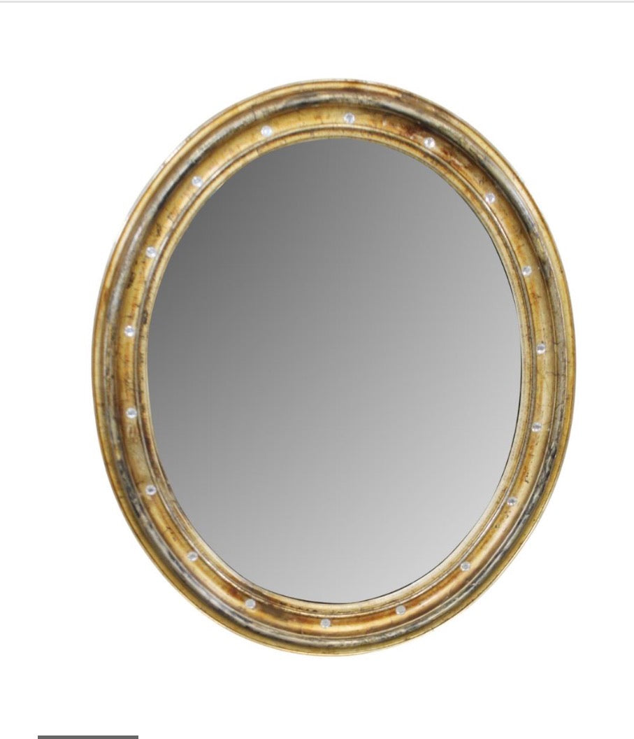 Late 19th Century Irish Gilt Oval Mirror with Glass Beads