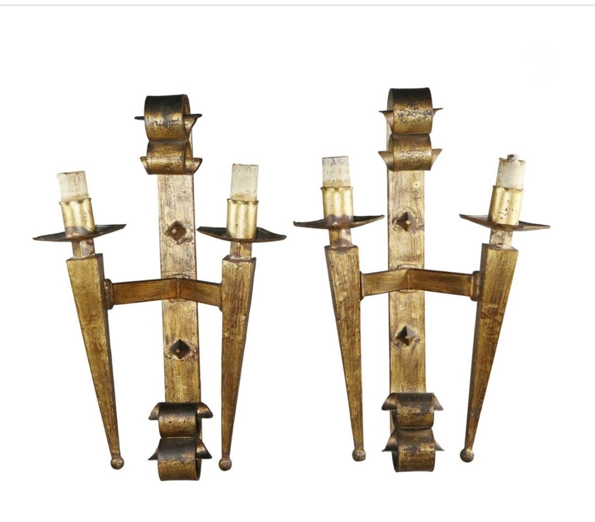 Pair of French Gothic Revival 2 Arm Sconces.