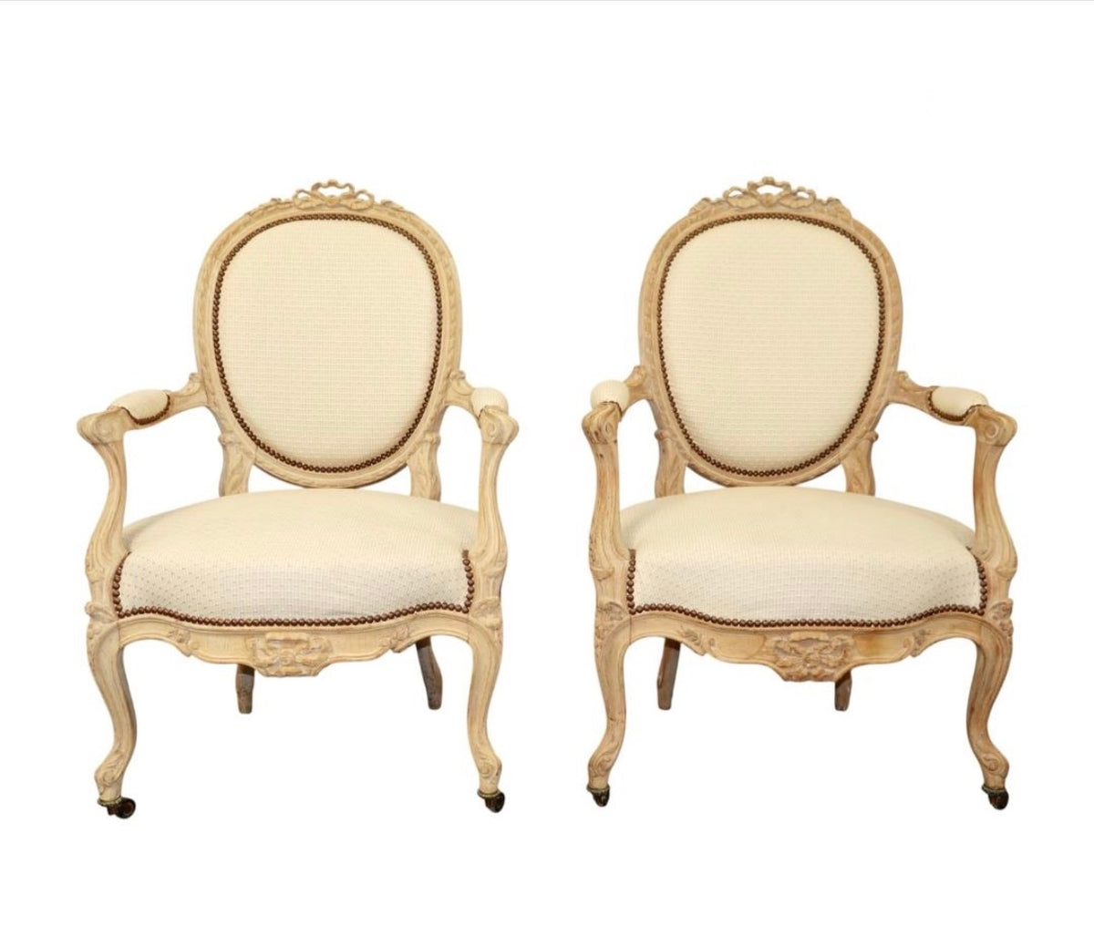 Pair of French Louis XV Style Armchairs