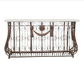 French Wrought Iron Balcony Mounted as Console with Travertine Marble Top